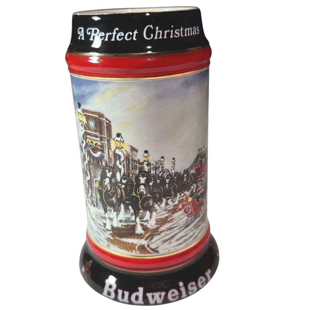 Budweiser 1992 A Perfect Christmas Holiday Stein Clydesdales Ceramic Mug Multi